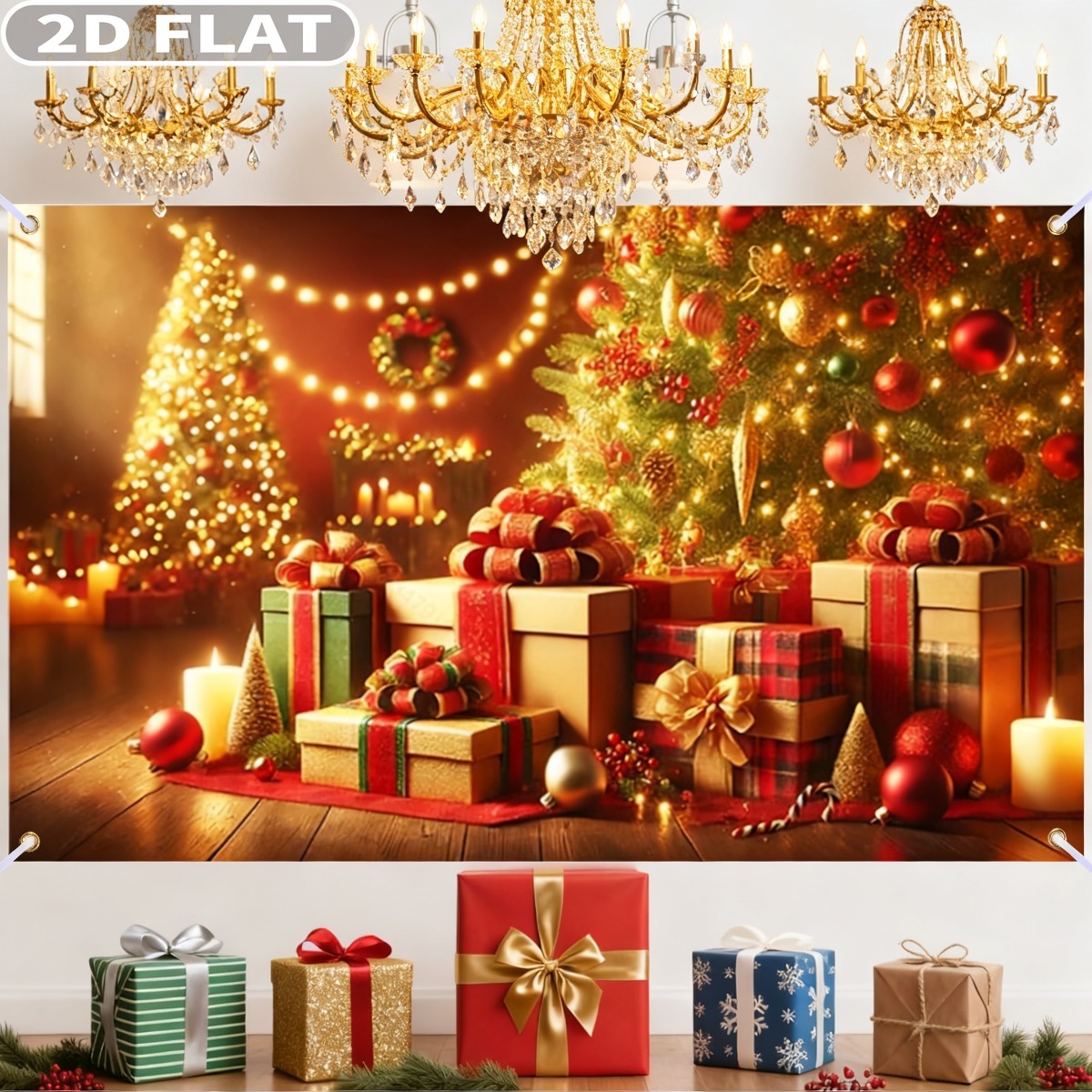 1pc Christmas Tree & Gifts Lar - Photography Background 评论和价格